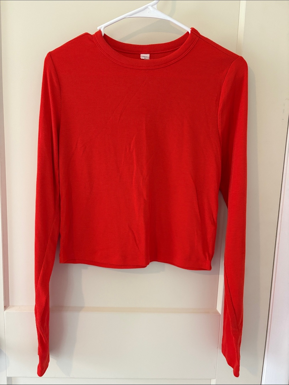 Old Navy Women's Red Ribbed Long-Sleeve Crewneck Top